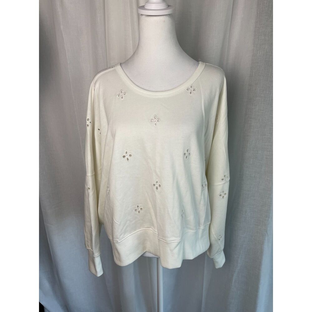 Lovestitch Anthropologie Ivory Eyelet Pullover with Open Back, M/L